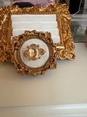 Gold-Tone Cocktail Ring with Champagne Stone